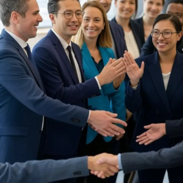 Zespół biznesowy świętujący wspólny sukces projektu