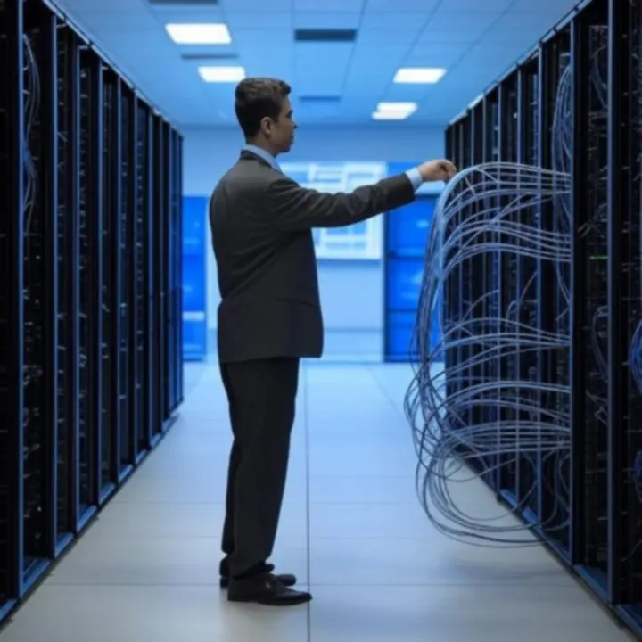 Specjaliści IT podczas inspekcji serwerowni